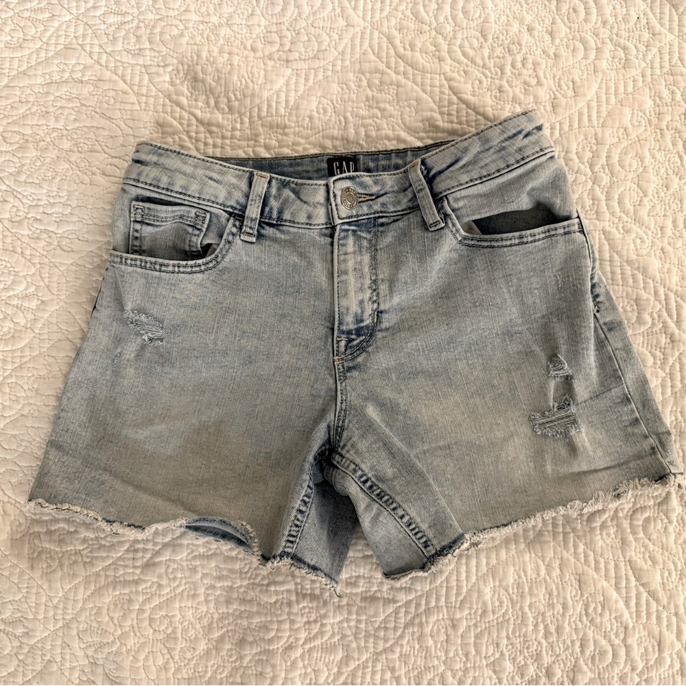 GAP Girls Mid Rise Midi Denim Shorts with Adjustable Waist